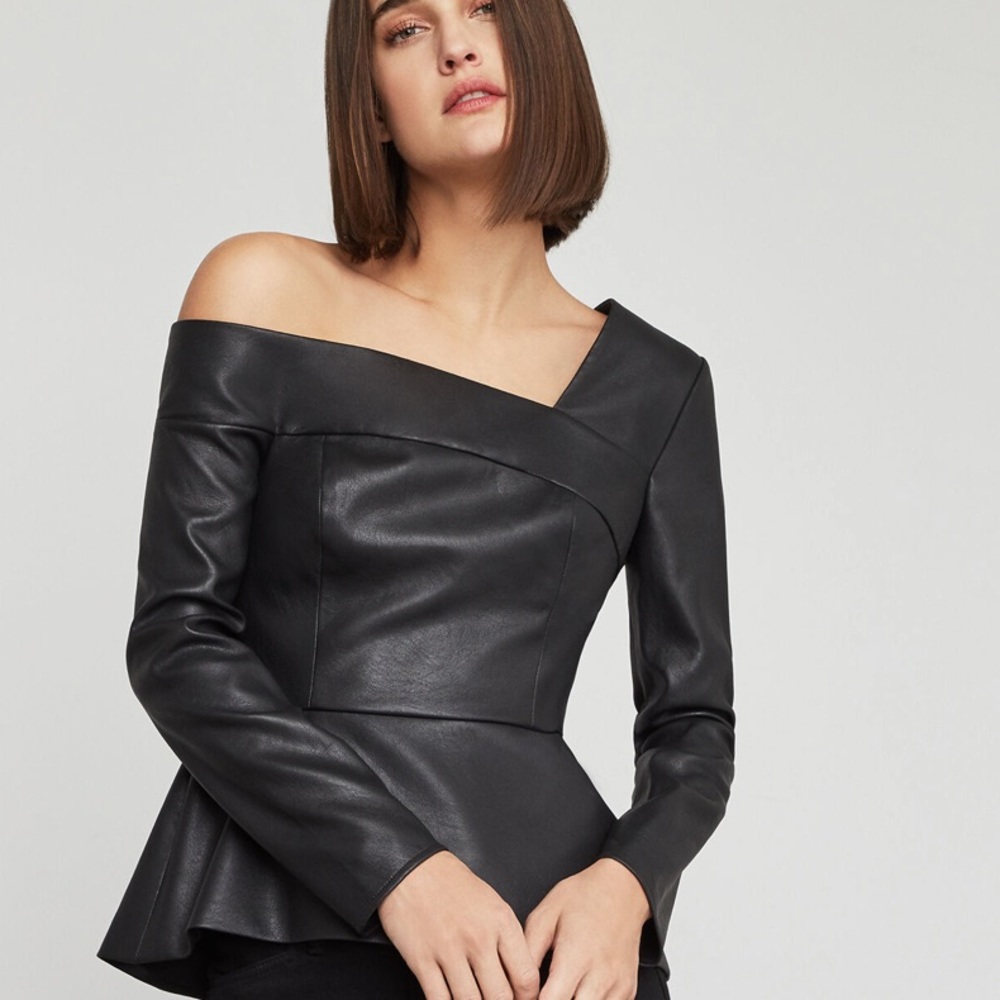 Bcbg asymmetrical faux leather top